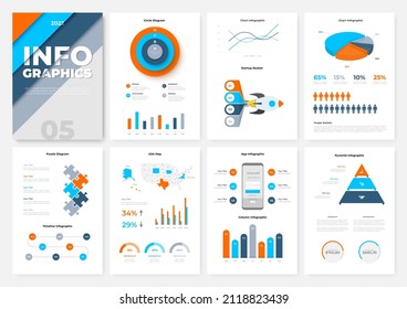 Infographic Brochure Template. A4 Pages With Charts, Puzzle, Map And Workflow Elements. Business Data Visualization Concept. Vector Illustration For Presentation.