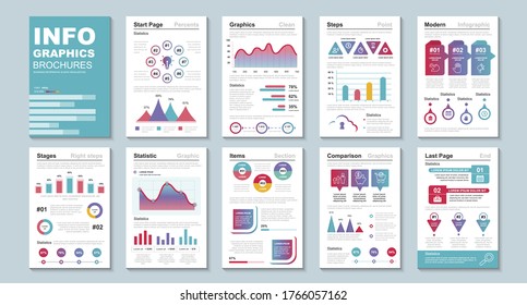 Folletos de infografía plantilla de diseño de vectores de visualización de datos. Se puede usar para infografía, currículum y cv, web, imprenta, revista, afiche, volante, folleto, informe anual, marketing, publicidad.