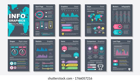 Infographic brochures data visualization vector design template. Can be used for info graphic, resume and cv, web, print, magazine, poster, flyer, brochure, annual report, marketing, advertising.