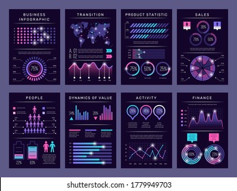 Infographic brochures. Modern abstract graph visualization different charts data booklets templates vector design set with infographic objects