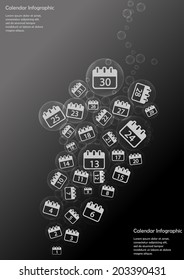 Infographic with bubbles with calendar with days inside
