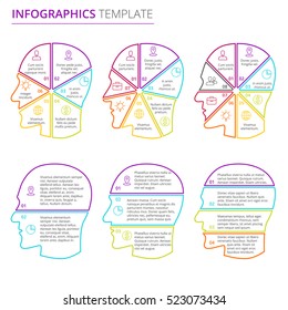 Infographic bulbs with different number of cells on a white background. Vector elements with text and icons in modern line style. Infographic vector elements for web, brochure, media, marketing, etc.