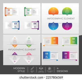 Conjunto de paquetes de infografía con estilo moderno y concepto colorido para el propósito de presentación, negocios y marketing.