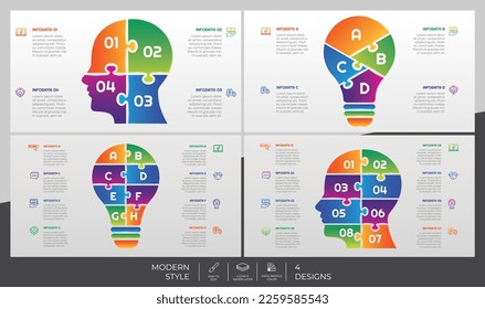 Infographic bundle set with modern style and puzzle concept for presentation purpose, business and marketing.