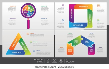 Conjunto de paquetes infográficos con estilo moderno y concepto de rompecabezas para el propósito de presentación, negocios y marketing.