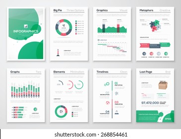 Infographic business brochures for creative data visualization. Big set of modern infographic vector elements for web, print, magazine, flyer, brochure, media, marketing and advertising concepts.