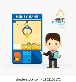 Infographic business claw game with coach design. How to success concept vector illustration.