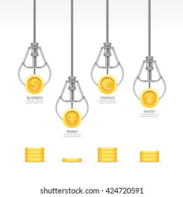 Infographic business claw game with coin template design. money game concept vector illustration / graphic or web design layout.