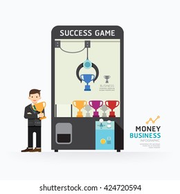 Infographic Business Claw Game Template Design. How To Success Concept Vector Illustration / Graphic Or Web Design Layout.