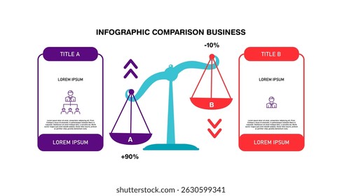 infographic business comparison, featuring a balanced scale to represent the equilibrium. Vector eps