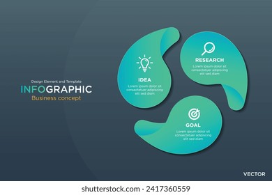 concepto de negocios de infografía. forma de flecha abstracta 3 pasos Elemento de diseño y plantilla en modo oscuro de la marina de fondo. En el vector