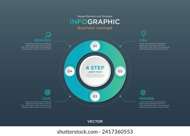 infographic business concept. circular flow diagram 4 Steps Design Element and Template on Background Navy Dark Mode. On Vector