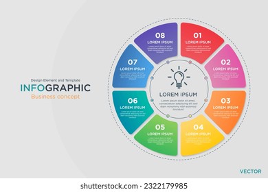 infographic business concept. Circular Text Box 8 Step Design Element and Template on Background Gray Color Mode. In Vector