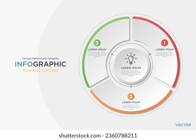 infographic business concept. Circular Text Box Idia 3 Option Design Element and Template on Background Gray Light Mode. On Vector