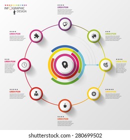 Infographic. Business concept. Colorful circle with icons. Vector