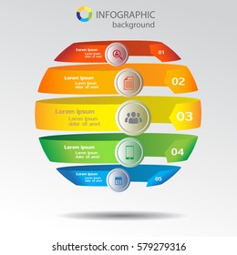 Infographic business concept with colorful curved arrows in sphere shape five options circles with icons vector illustration