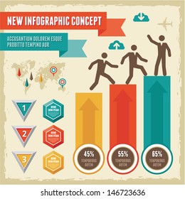 Infographic business concept - creative vector banner with human icons. Vertical blocks, world map. Design elements. 