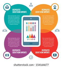 Infographic Business Concept - creative vector banner with mobile phone, circles and icons. 