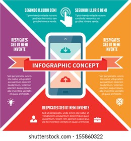Infographic Business Concept - creative vector banner with mobile phone and text blocks. 