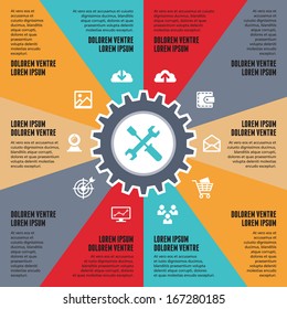 Infographic Business Concept - creative vector banner of SEO technology. icons set. Gear sign. 