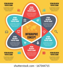 Infographic Business Concept  - creative vector banner with icons. Atom shape sign. 