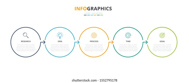 Infographic Business Concept Design With Icons And 5 Options Or Steps. Thin Line Vector. Can Be Used For Flow Charts, Presentations, Web Sites, Banners, Printed Materials. EPS 10