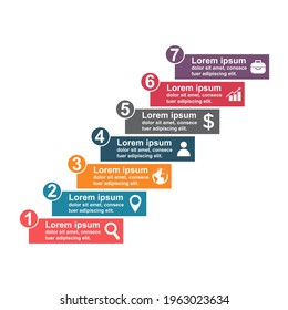 Infographic business concept design with icons and 7 steps. Simple chart presentation template. Abstract vector illustration .