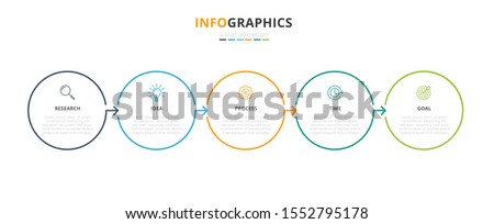 Infographic business concept design with icons and 5 options or steps. Thin line vector. Can be used for flow charts, presentations, web sites, banners, printed materials. EPS 10