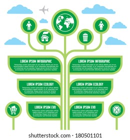 Infographic business concept of ecology nature or organic products. Green petals leaves system. Design elements. 