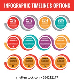 Infographic business concept in flat style. Infograph timeline. Steps numbered options.  Icons set. Design element. 