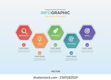 infographic business concept. Honeycomb Text Box 5 Business Steps Design Element and Template on Background White Color Mode. On Vector
