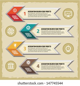 Infographic business concept - horizontal vector banner with arrows and icons. Numbered steps options. Design elements. 