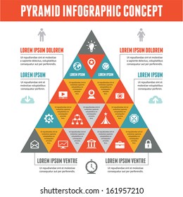 Infographic Business Concept Illustration With Triangles Pyramid Sign. Vector Icons Set. 