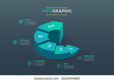 infographie concept commercial. information 5 étape en flèche circulaire. Utilisez pour la présentation, le workflow, le graphique, la mise en page, le graphique, le diagramme, le rapport annuel, l'étape, le site web. Élément de conception et Template sur fond
