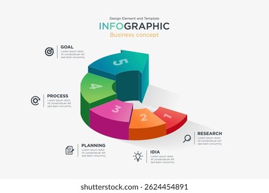 infographic business concept. infomation 5 step in circular arrow. Use for presentation, workflow, chart, layout, graph, diagram, annual report, step, website. Design Element and Template on Backgroun