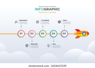 infographie concept commercial. informations démarrage 5 étape pour la cible. Utilisez pour la présentation, le workflow, le graphique, la mise en page, le graphique, le diagramme, le rapport annuel, l'étape, le site web. Élément de conception et Template