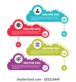 Infographic Business Concept Layout in Flat Design Style for Presentation. Clouds colored banner. 