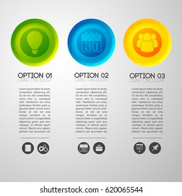 Infographic business concept with office organizer pictograms in round icon compositions with shadows and editable text vector illustration