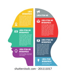 Infographic Business Concept for Presentation in Flat Design Style - Vector Human Head with Icons. Graphic layout.