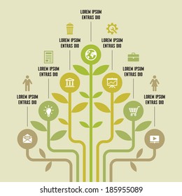 Infographic Business Concept for Presentation - Vector Banner with Icons. Ecology nature creative illustration. Design elements. Sprout green leaves system. 