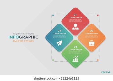 infographic business concept. Rectangular Text Box 4 Step Design Element and Template on Background Gray Color Mode. In Vector