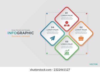 infographic business concept. Rectangular Text Box 4 Step Design Element and Template on Background Gray Light Mode. In Vector