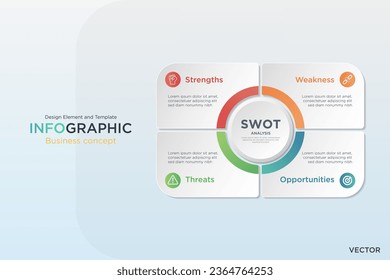 infographic business concept. Rectangular Text Box SWOT Subject 4 Option Design Element and Template on Background White Light Mode. On Vector