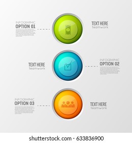 Infographic business concept with touch interface elements colorful buttons financial office icons connected with text paragraphs vector illustration