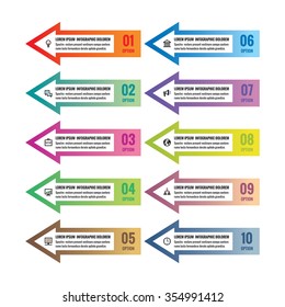 Infographic business concept - vector arrows with text and icons for presentation, brochure, website and other creative projects. Infograph numbered step options. Design element. Sign set. 