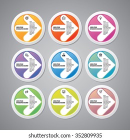 Infographic business concept - vector layout with icons. Arrows in circles. Infograph template. Design elements. Colorful banner. 