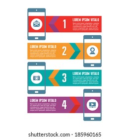 Infographic Business Concept - Vector Scheme with Icons. Horizontal banners with mobile phone symbol. Numbered step options.