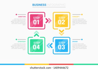 Infographic business data presentation template with 4 options steps workflow layout. Can be used for workflow, diagrams, banner, annual report. Vector illustration. 