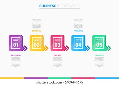 Infographic business data presentation template with 5 options steps workflow layout. Can be used for workflow, diagrams, banner, annual report. Vector illustration. 