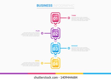 Infographic business data presentation template with 4 options steps workflow layout. Can be used for workflow, diagrams, banner, annual report. Vector illustration. 